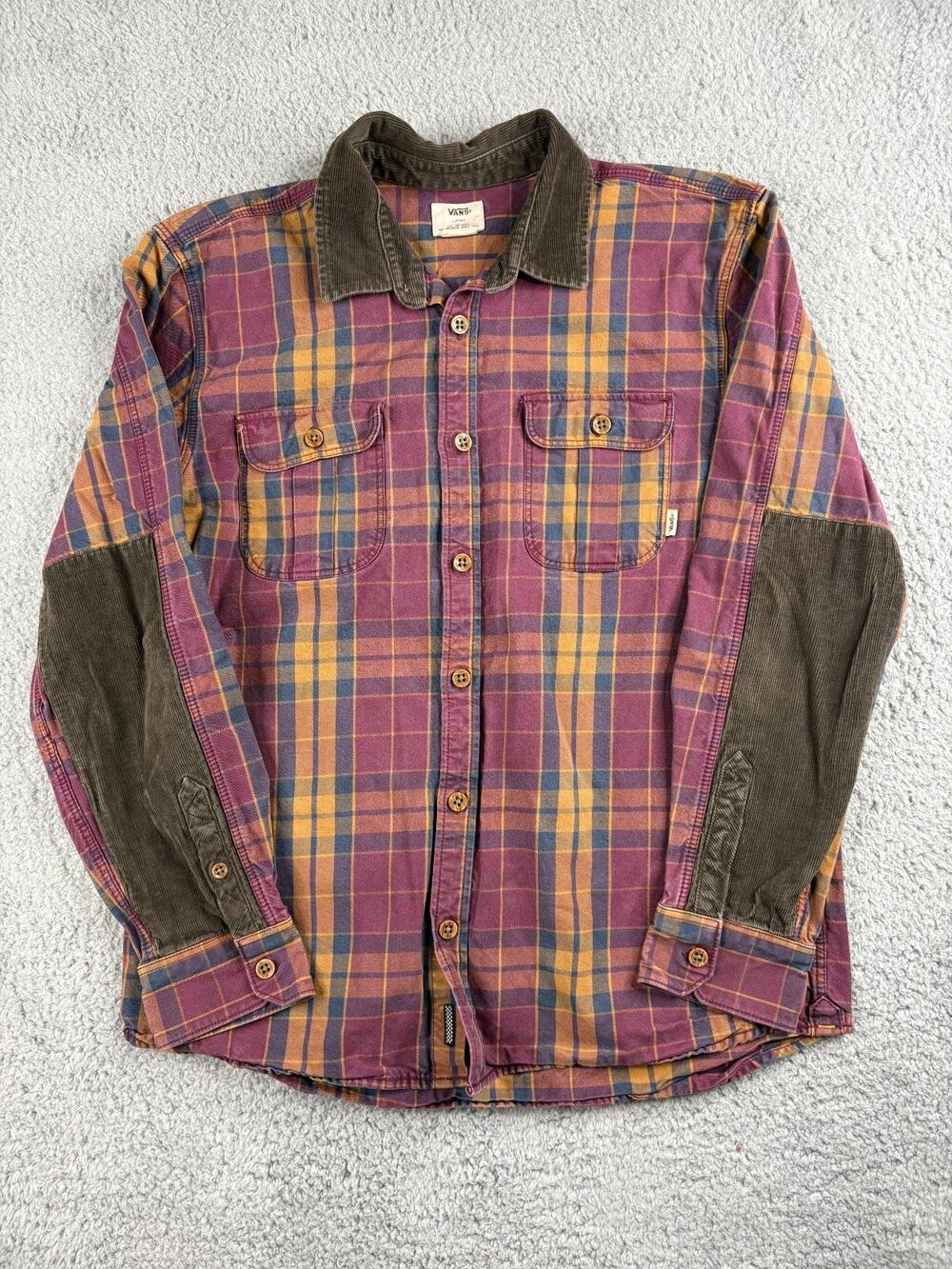 Vans Flannel Button-Up Shirt Men's Size Large Purple Long Sleeves Plaid